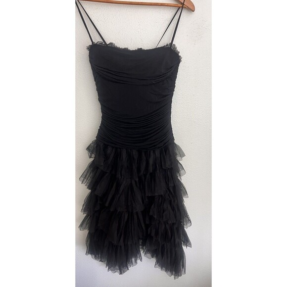 BCBGMAXAZRIA Y2K Ruffle Tulle Strapless Dress Fairy Grunge Whimsigoth Tiered XS - Picture 1 of 8